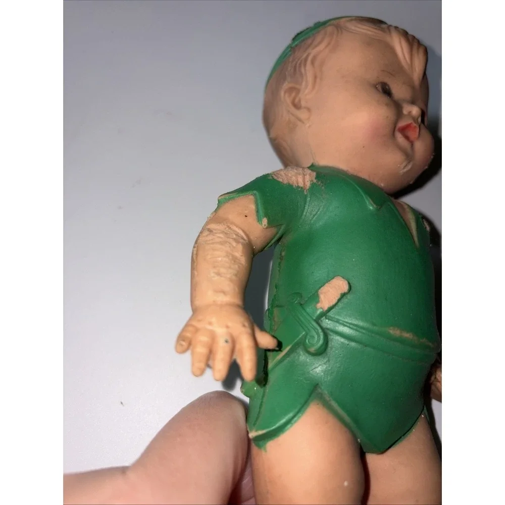 Vintage 1950's Peter Pan‎ Squeaker Doll Figurine The Sun Rubber Co. Damaged